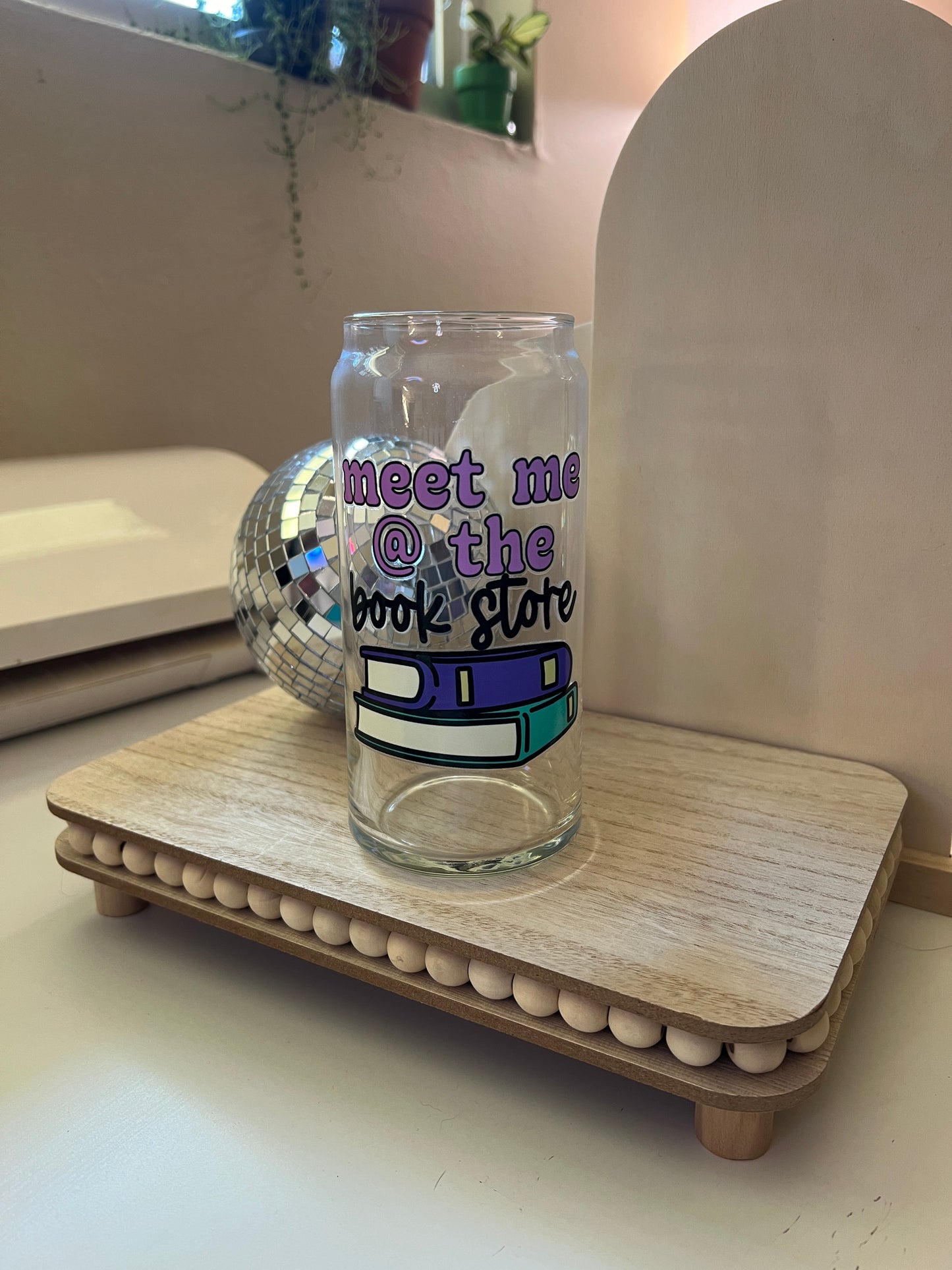 Meet Me @ The Book Store Glass Can Cup