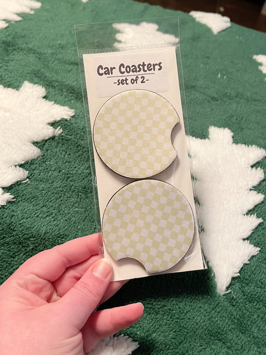 Lime Checker Car Coaster Set