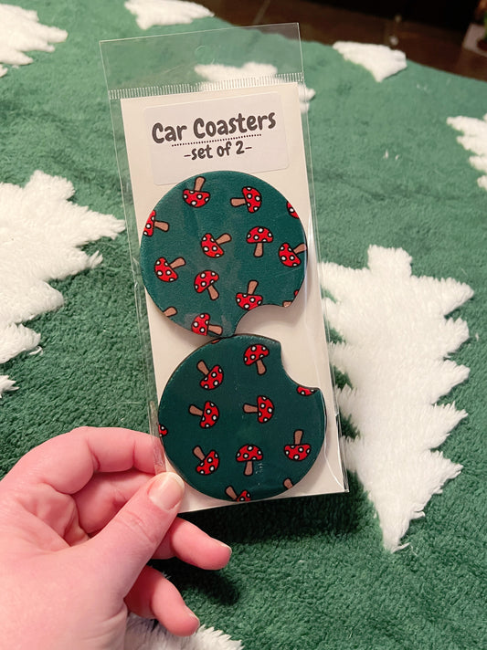 Green Mushy Car Coaster Set