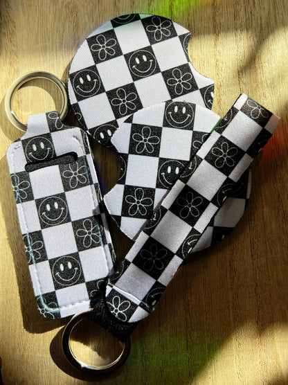 Flowers & Smiles Checker Car Coaster Set