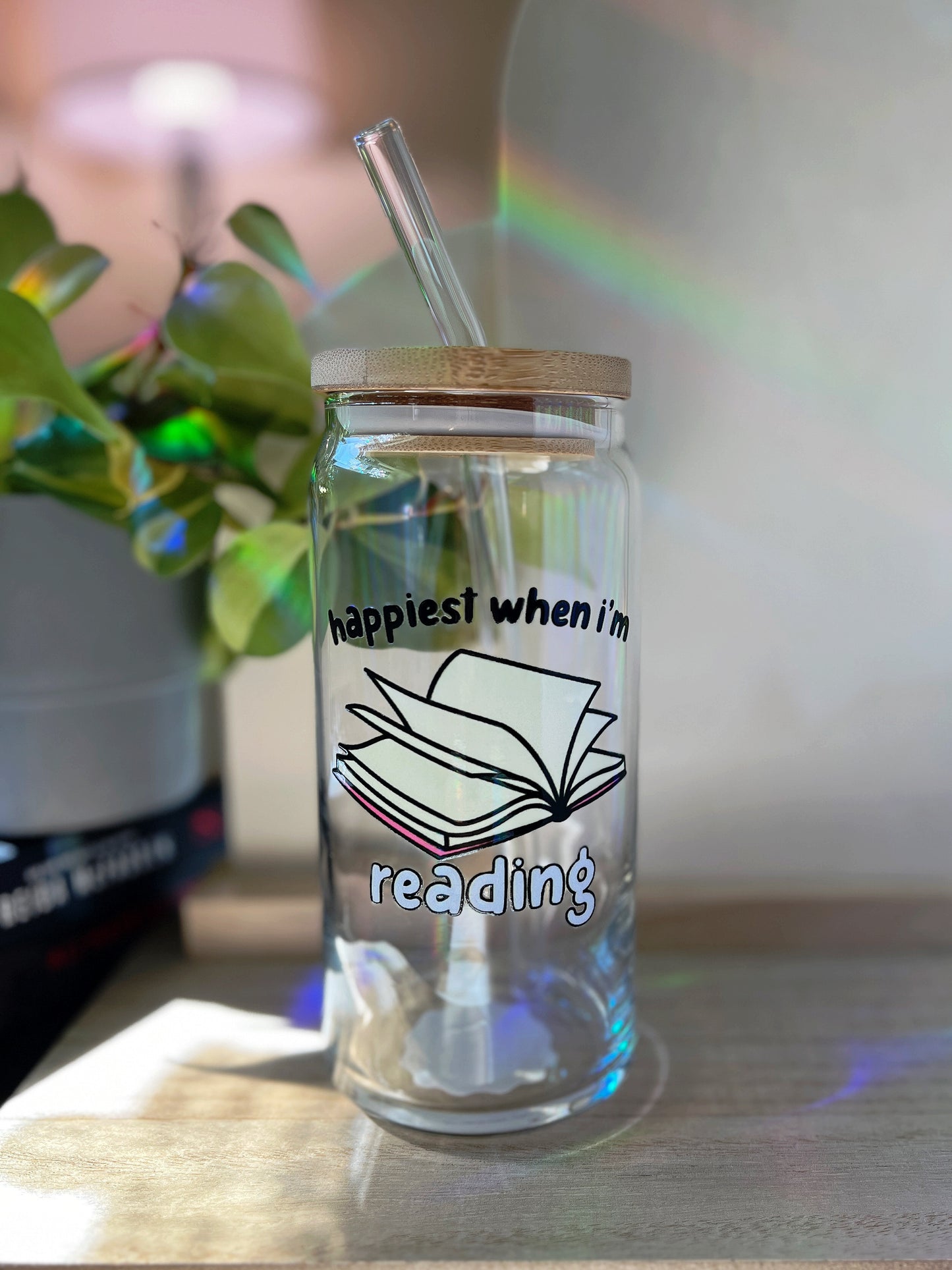 Happiest When I'm Reading Glass Can Cup