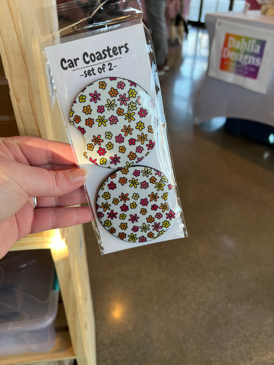 Sunset Flowers Car Coasters