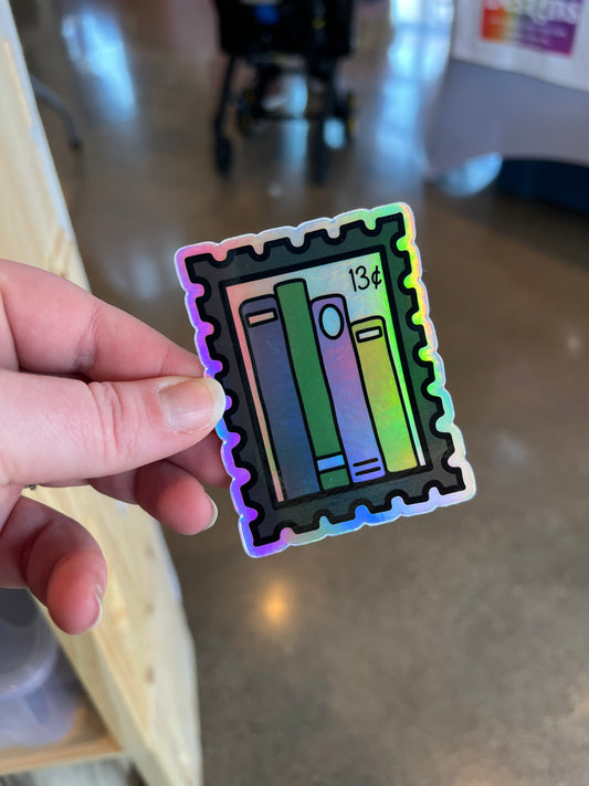Bookish Postage Stamp Holographic Sticker
