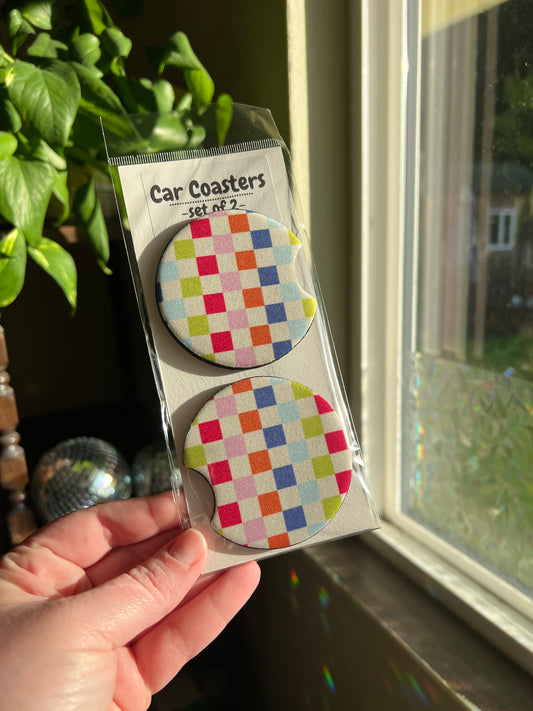 Pastel Checkers Car Coasters