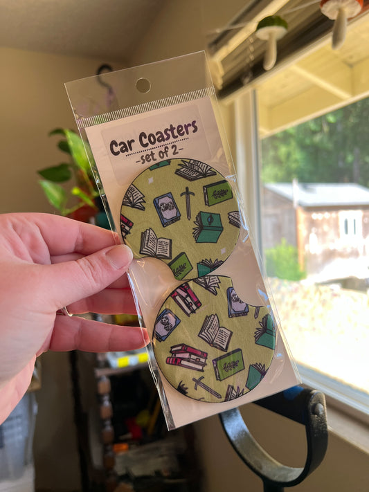 Bright Books & Dragons Car Coasters