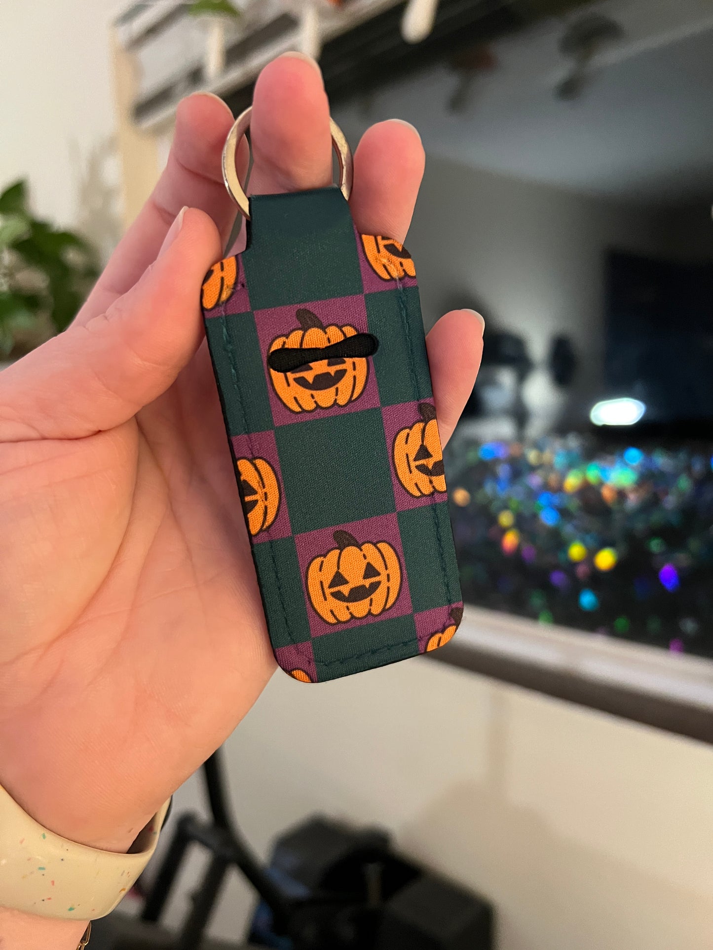 Checkered Pumpkins Chapstick Keeper