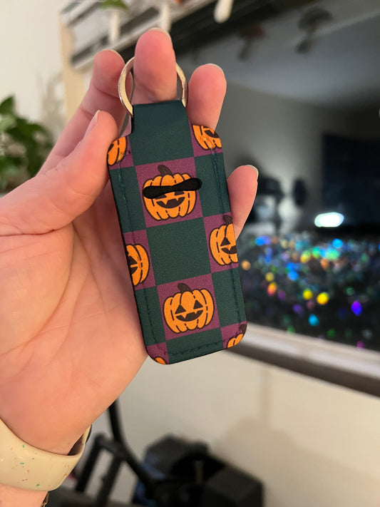 Checkered Pumpkins Chapstick Keeper