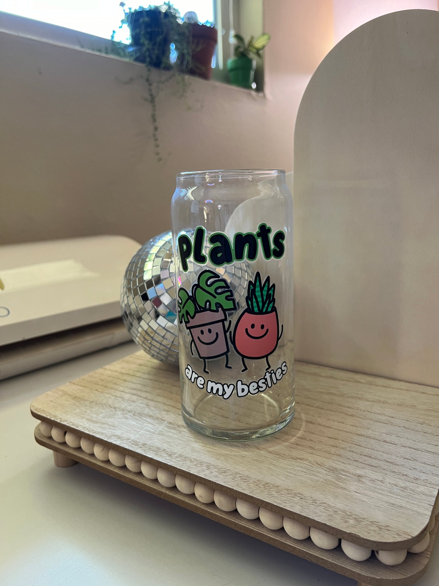 Plants Are My Besties Glass Can Cup